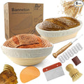 Sourdough Bread Baking Supplies: 9 Inch Round & 10 Inch Oval Banneton Bread Proofing Baskets w/Liner, Bread Lame, Dough Scrapers, Cleaning Brush, Artisan Bread Making Gifts for Bakers