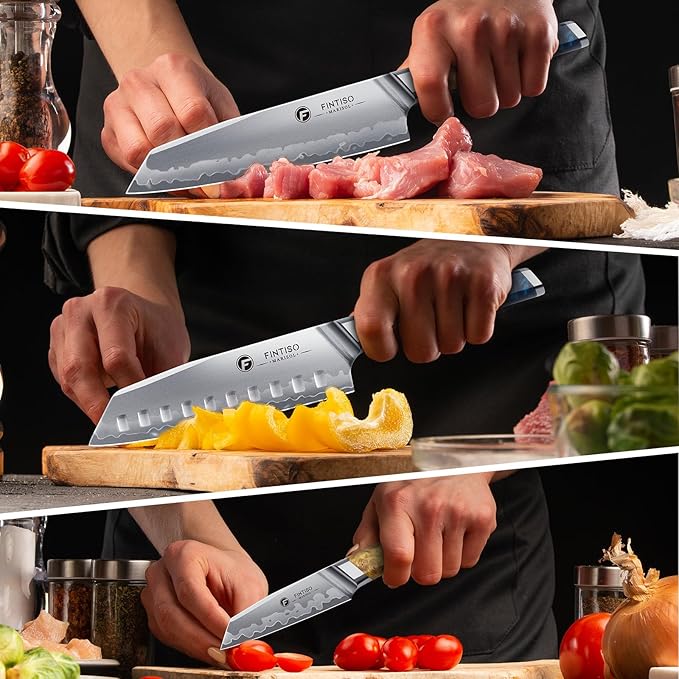 3PCS Kitchen Knife Set, Japanese Chef Knife Set with S35VN Powder Steel Core, Resin & Wood Handle, Ultra Sharp Knives Set for Meat, Vegetables, Fruits Ideal Gift