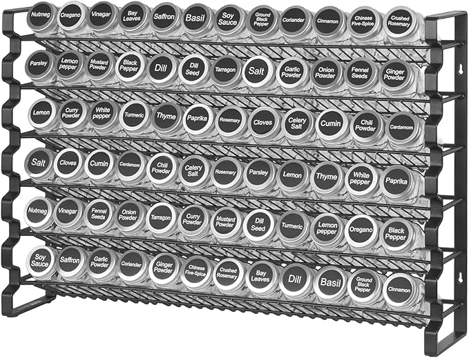 VEVOR Spice Rack Organizer for Cabinet, Spice Organizer with 72 Empty Spice Jars, Lids, Spice Labels, and Funnel Complete Set, Seasoning Organizer for Countertop, Kitchen, Pantry, Cupboard, 23x16 in