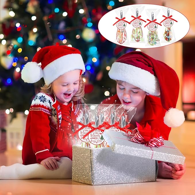 16 Sets 10 Inch Christmas Whisks Gifts DIY Fillable Christmas Tree Ornaments Xmas Colored Silicone Whisks for Cooking Heat Resistant Egg Beaters with Card Rope Bag for Candy Holder