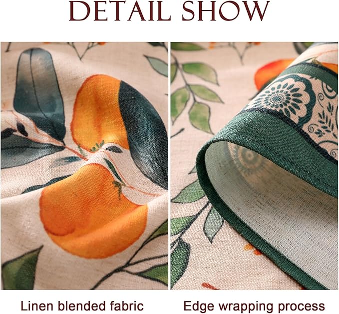 patdrea Designer Vintage Linen Rectangle Table Cloth,Framhouse Oranges and Leaves Pattern French Tablecloth,Fall Decor Cover for Kitchen Dining Christmas,Thanksgiving,55"x79"-Palladin a