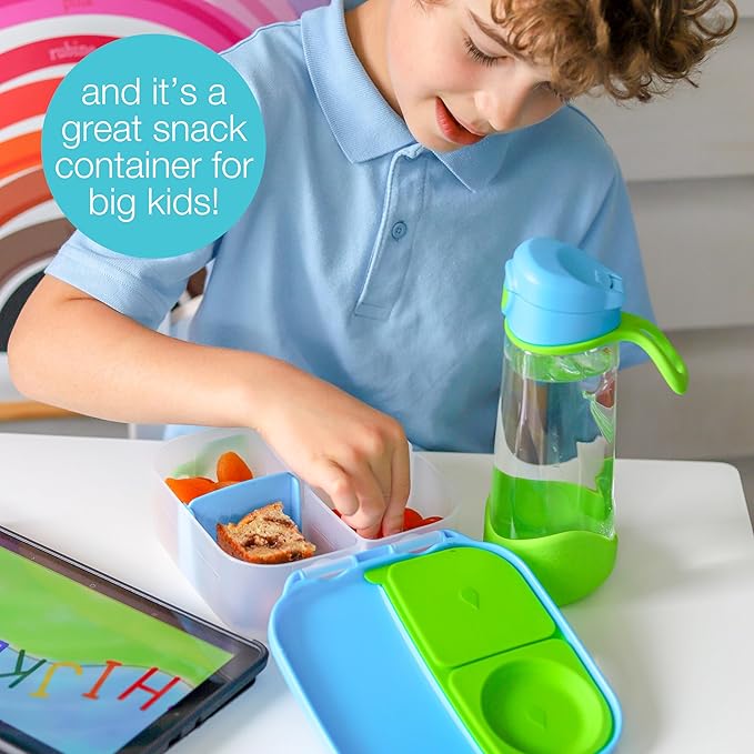 b.box Mini Lunch Box, Bento Box for Kids, Snack Container with 2 Leak Proof Compartments, Reusable Snack Containers with Lids, Kids Lunch Boxes Ages 3+, BPA Free, 4 1/4 Cup Capacity (Ocean Breeze)
