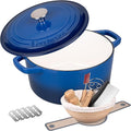 Enameled Cast Iron Dutch Oven Pot with Lid, for Bread Baking, Round Bread Oven- include Sourdough Bread Baking Supplies Set, 4.5QT, Blue