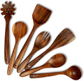 Premium Teak Wooden Utensil Set, 7-Piece Handcrafted Cooking Spoons & Spatulas – Nonstick Safe, Durable, Heat-Resistant Wooden Utensils for Everyday Cooking