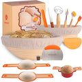 9-Inch Round & 10-Oval Bread Banneton Proofing Basket - Set of 2, Sourdough Baking Supplies with Bread Knife & Silicone Sling