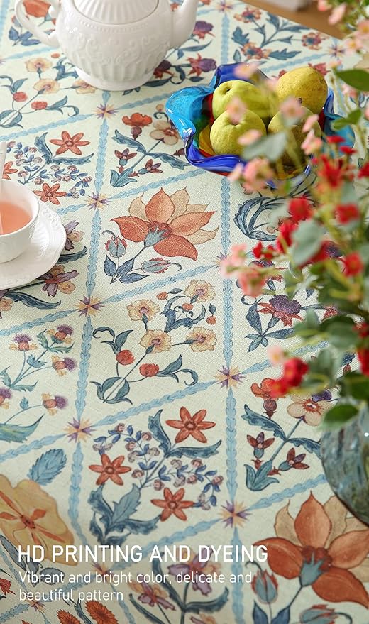 ISAENNE Designer Linen Elegant Table Cloth for Rectangle Table,Colorful Floral Bohemian Tablecloth,Wrinkle Resistant Decor Tablecloths for Dining Thanksgiving Kitchen,55"*79"-Floralsea A