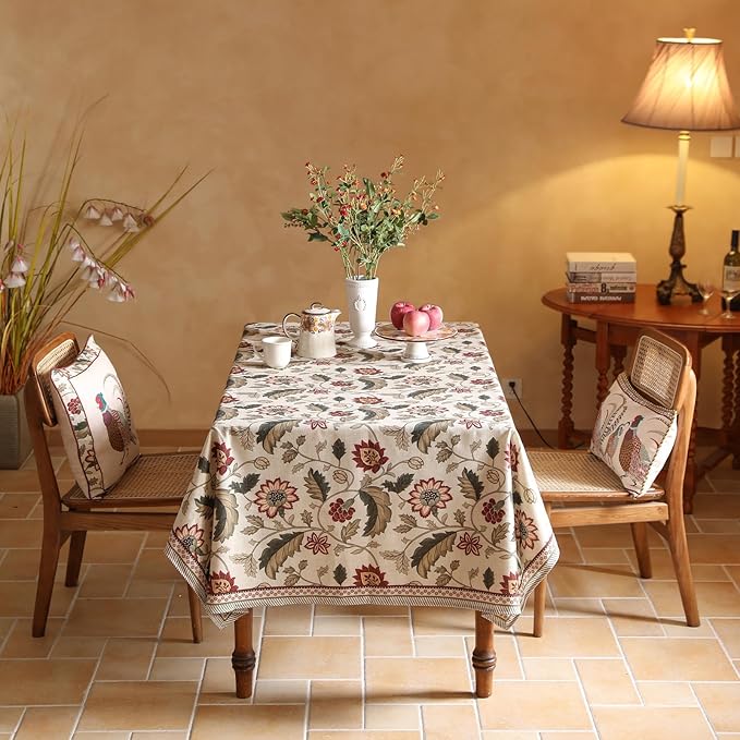 ISAENNE Designer Provence Floral Long Rectangle Tablecloth,Linen Colorful Washable Indoor Table Cloth,Durable Decor Tablecloths for Dining Thanksgiving Kitchen Christmas,63"*102"-Ratina