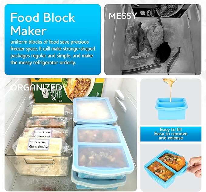 Silicone Freezer Trays with Lids, Set of 2 - with 1cup and 2 cupSilicone Freezer Molds for freezing soups, sauces and individual servings of lasagna, casseroles, dishwasher and microwave safe