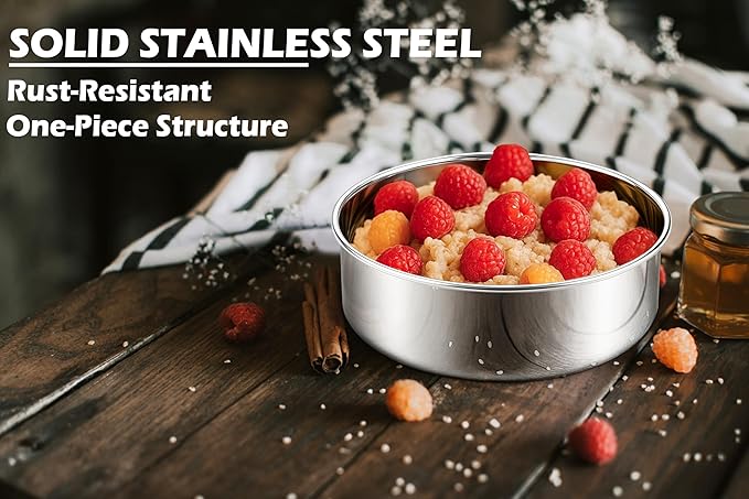 Leonyo 8Inch Round Cake Pans 2 Pack, Stainless Steel Circle Layer Cake Baking Pans Set, Metal Round Baking Tins for Wedding Party, Dishwasher Oven Safe
