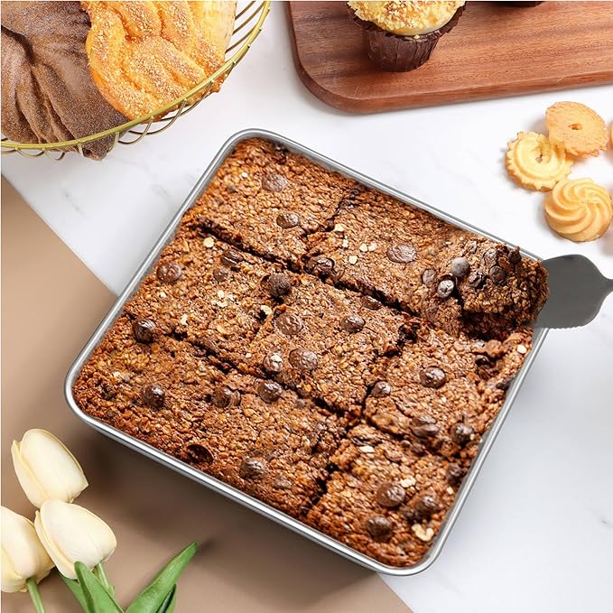 LIANYU 6 Inch Square Baking Cake Pan, Stainless Steel Lasagna Brownie Bread Pan, Perfect for Birthday Party Wedding, Oven & Dishwasher Safe