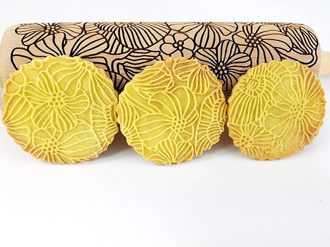 POPPY Embossing Rolling Pin with Wildflower Corn Poppies Pattern. Dough roller for embossed cookies and Pottery by Algis Crafts