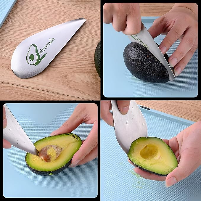 Metal Avocado Slicer & Cutter : Satinless Steel Avocado Cutter & Slicer Effortlessly Cut Fruits and Avocados Durable and Long Lasting