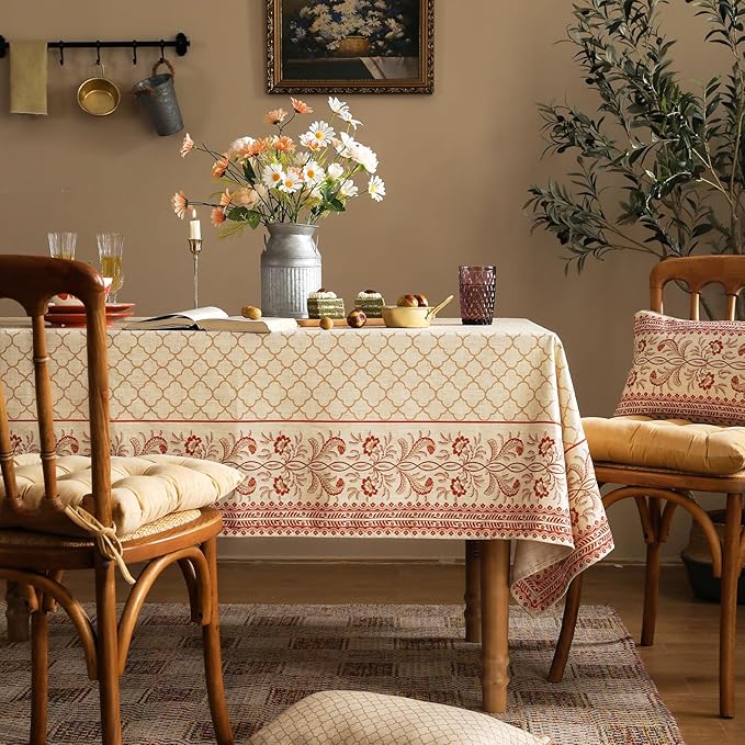 ISAENNE Designer Linen Floral Extra Long Rectangle Tablecloth,Pale Yellow Farmhouse Indoor Table Cloth,Durable Decor Tablecloths for Dining Kitchen Thanksgiving,63"*110"-Chamonix A