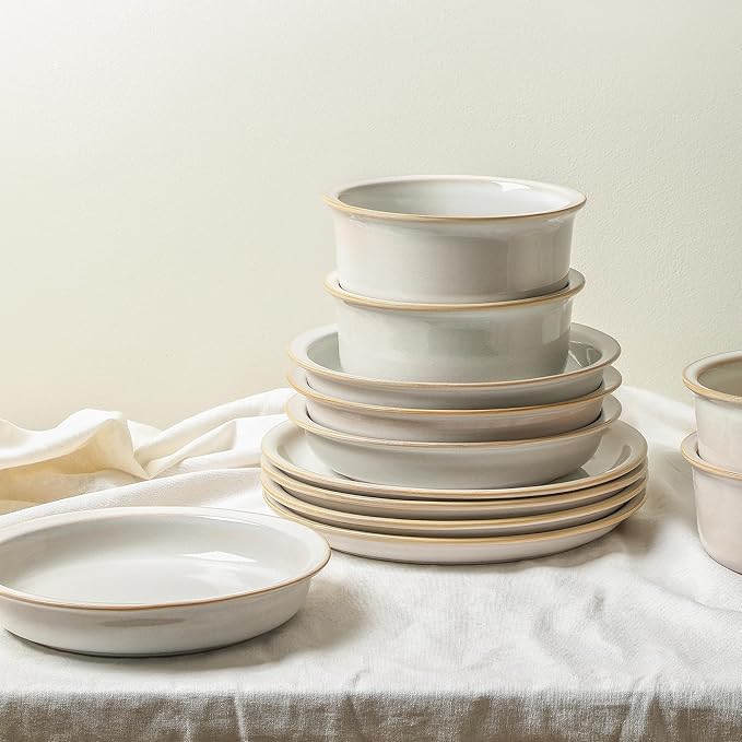 Stone Lain Slate 12-Piece Dinnerware Set Stoneware, Plates and Bowls Set, Dishwasher and Microwave Safe, Dish Set for 4, White