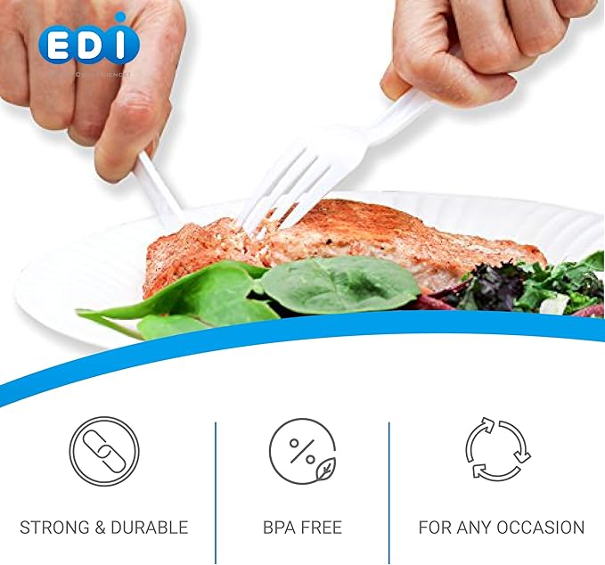 EDI [210 Piece] White Disposable Plastic Cutlery Set, Assorted - 70 Forks, 70 Knives, 70 Spoons | Extra Durable