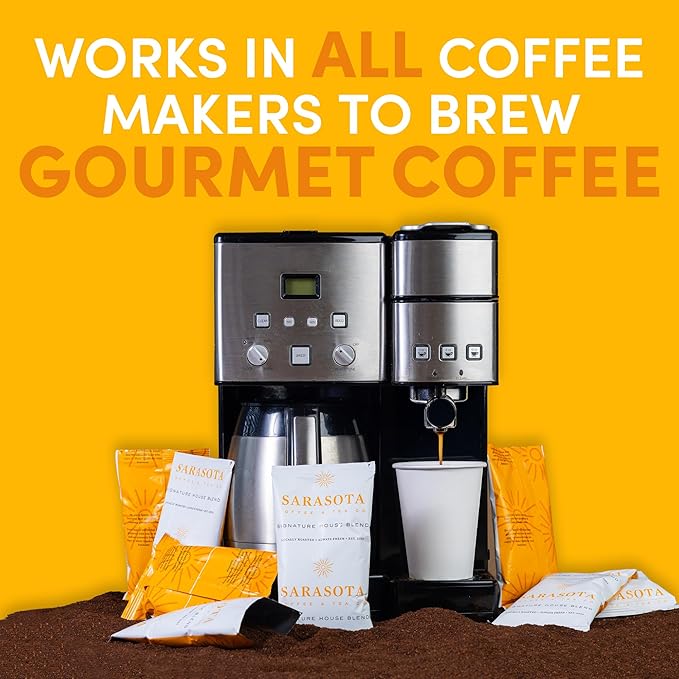 Sarasota Coffee Ground Packets | Gourmet Medium Roast Bulk Coffee Packs | Breakfast Blend | Low Acid Mold Free Singles Individual Pouches for 12 Cup | 1.75 Ounce Bags, 100 Count