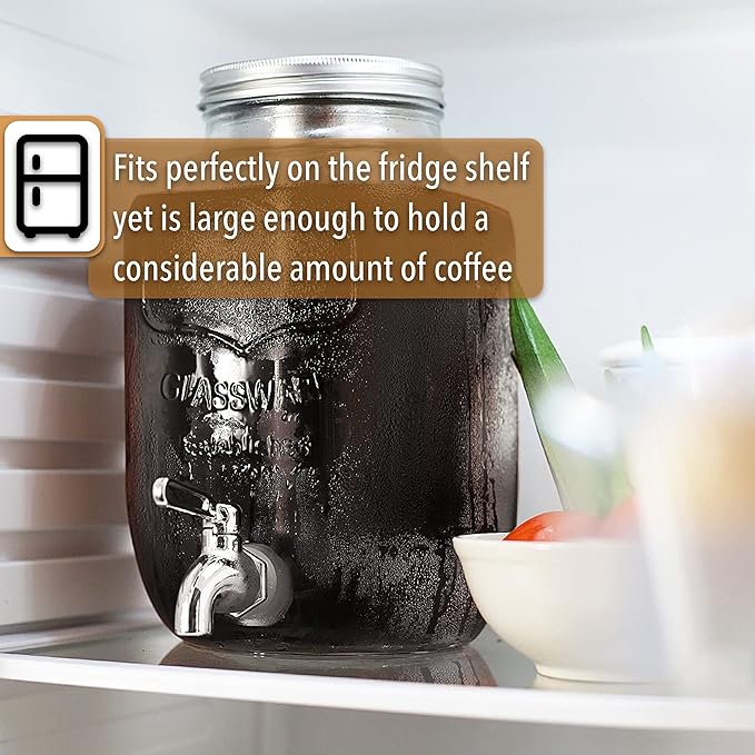 BTaT- Cold Brew Coffee Maker, 1 Gallon Mason Jars Drink Dispenser, Gallon Cold Brew Coffee Maker, Iced Tea Maker, Cold Brew Coffee Carafe, Beverage Dispenser, Glass Dispenser, Cold Brew System