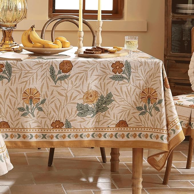 patdrea Designer French Vintage Extra Long Rectangular Tablecloth,Yellow Floral Pattern Anti-Wrinkle Table Cloth,Decor Cover for Kitchen Dining Parties,Christmas,Thanksgiving,63"x110"-Cornflowers