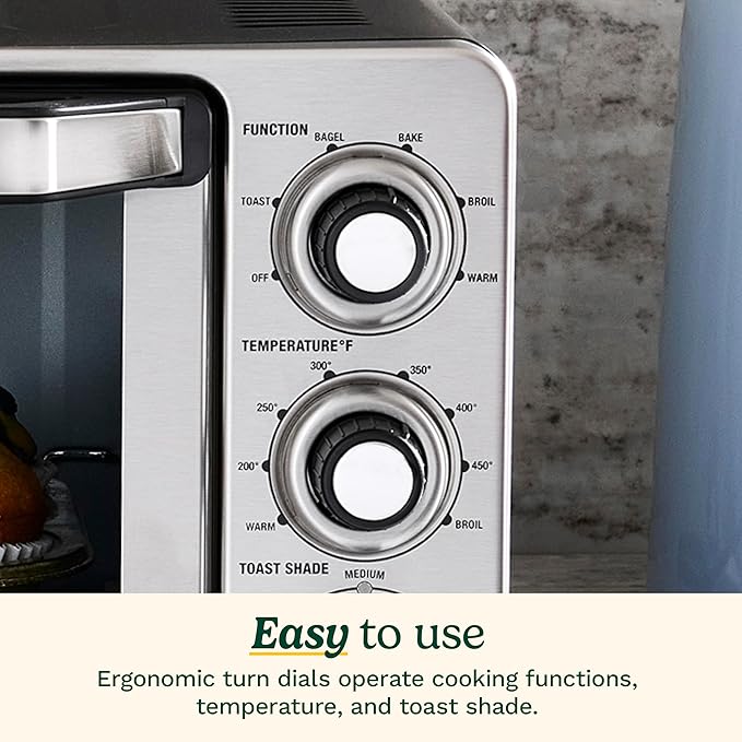 Cuisinart Custom Classic Toaster Oven Broiler, 1800 Watt Countertop Toaster Oven to Bake, Broil, and Toast, Non-Stick Interior, Consistent Toast Control, Brushed Stainless Steel/Black, TOB-40N