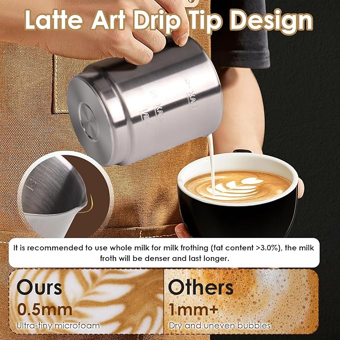 Milk Frother, 16.9 OZ Milk Frother and Steamer, 4 in 1 Electric Milk Frother Dishwasher Safe Durable Silent Frother for Coffee Hot and Cold Foam Maker (Black Stainless)
