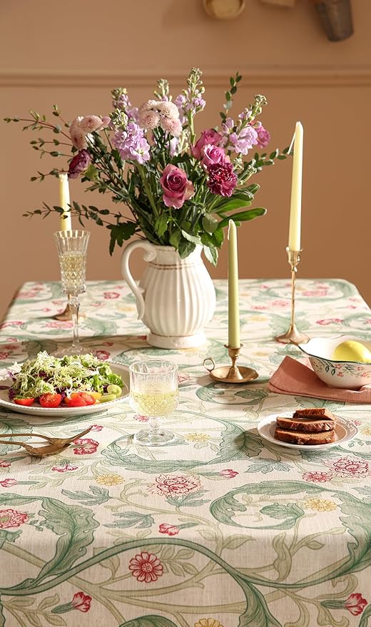 patdrea Designer Linen Small Green Square Tablecloth,Leaves Pattern Floral Durable Vintage Table Cloth,Decoration Table Cover for Kitchen Dining Christmas,Thanksgiving,Tea Party,55"x55"-Cecilia a