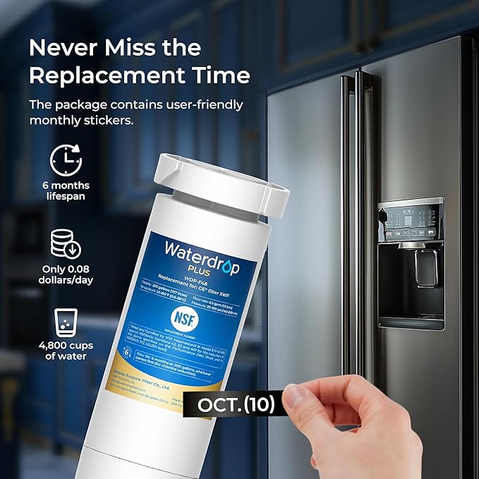 Waterdrop Plus XWF Replacement for GE® XWF, WR17X30702, NSF/ANSI 401&53&42&372 Certified, 𝐑𝐞𝐝𝐮𝐜𝐢𝐧𝐠 𝐏𝐅𝐀𝐒, 3 Filters
