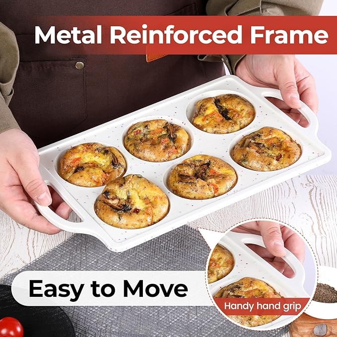 Muffin Top Pan with Metal Reinforced Frame, Silicone Egg Molds for Breakfast Sandwiches 3 Inch Round Baking Pan for Oven English Muffins, Whoopie Pies, Corn Bread, Egg Bites, Tarts 3 Pack Confetti