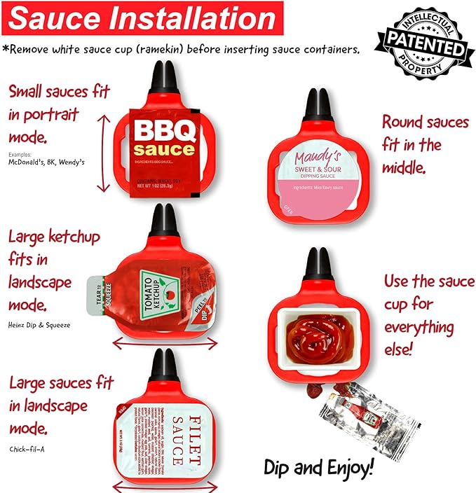 Saucemoto Dip Clip | An in-car sauce holder for ketchup and dipping sauces. As seen on Shark Tank (6 Pack Assortment, Black, Red, Gray)
