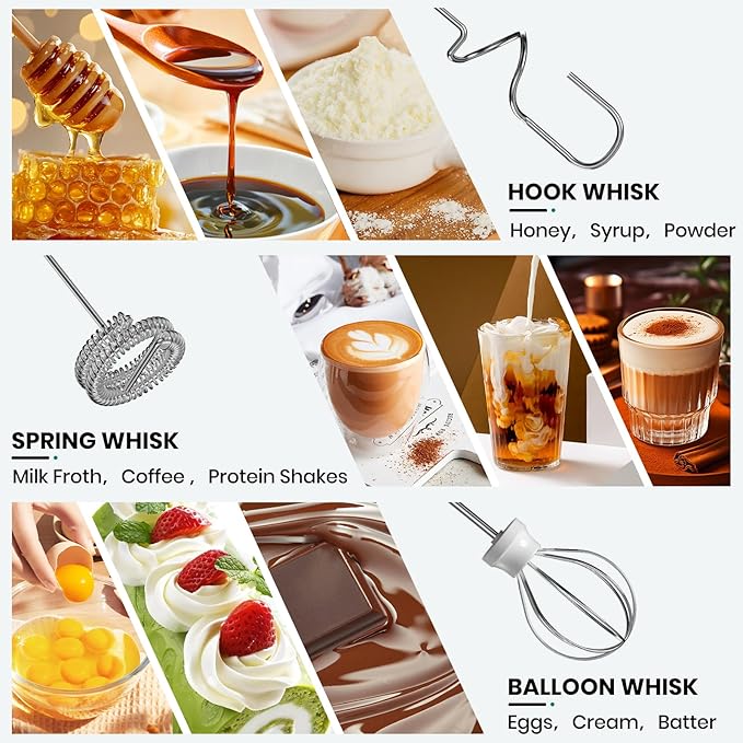 Milk Frother Handheld Rechargeable, Frother Wand Drink Mixer Electric Whisk for Coffee, Detachable With 3 Stainless Whisks, Hand Mixer for Lattes, Cappuccino, Matcha, No Stand, Sage Green