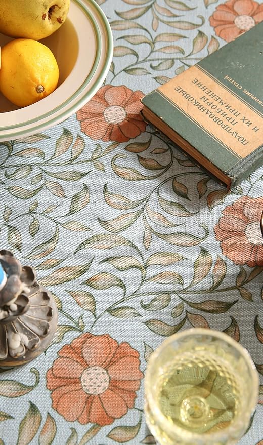 patdrea Designer French Linen Blue Round Table Cloth,Vintage Floral Tablecloth,Colorful Decoration Fall Table Cover Kitchen Dining for Tea Party,Thanksgiving,Christmas,Diameter 67"-Wensel