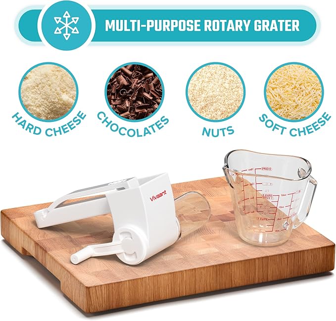 Parmesan Cheese Grater Hand Crank, Restaurant-Grade Rotary Cheese Grater Handheld Italian Style with 2 Stainless Steel Drum Blades is Dishwasher Safe & Easy to Clean
