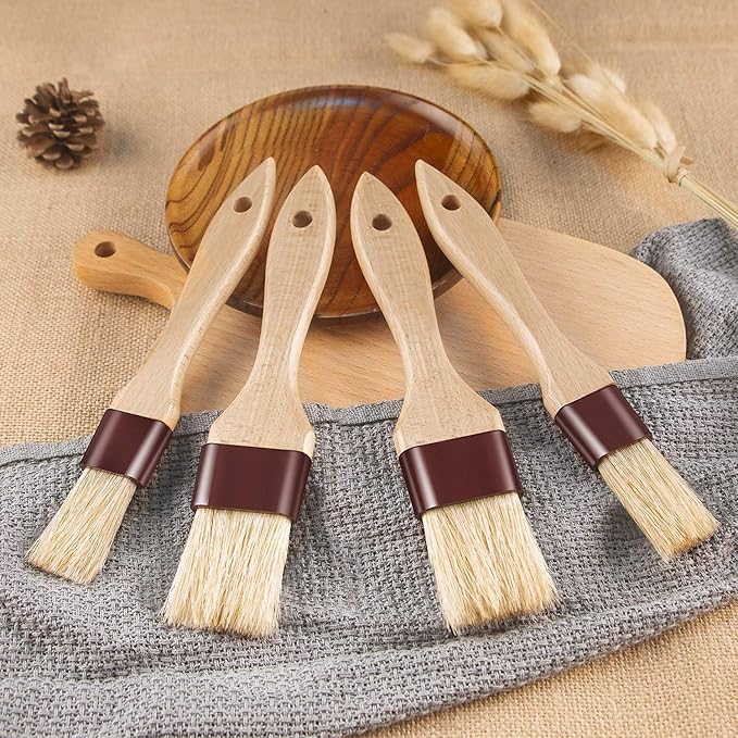 Pastry Brushes for Baking Basting Brush with Boar Bristles and Beech Hardwood Handles Culinary Oil Brush for Barbecue Butter Grill BBQ Sauce Baster Marinade Kitchen Food Cooking Brushes (1"- 2PCS)