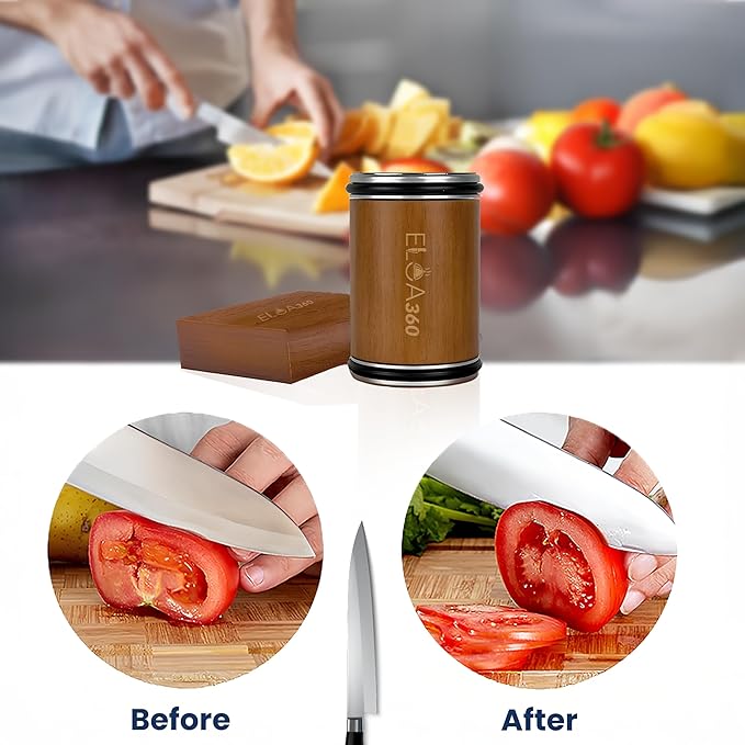 ELOA360 Knife Sharpener, Rolling Knife Sharpener Kit with Diamond and Ceramic Discs with 15° and 20° Magnetic Angle, kitchen knife sharpener, Razor-Sharp knife sharpening Tool (Stainless Steel)