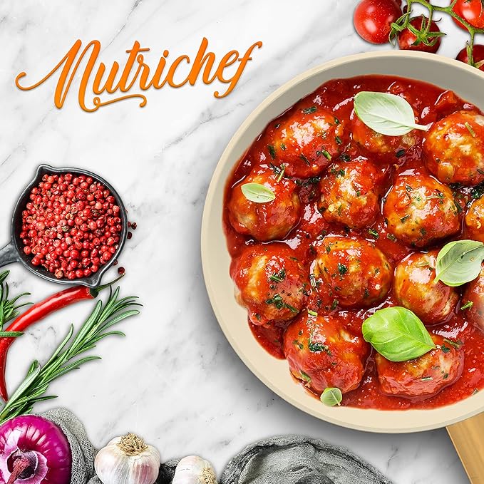 NutriChef 8” Small Fry Pan - Professional Home Cookware Small Skillet Nonstick Frying Pan with Golden Titanium Coated Silicone Handle, Ceramic Coating, Stain-Resistant And Easy To Clean