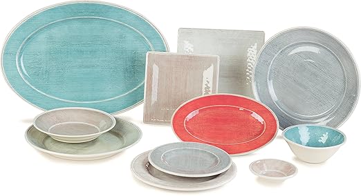 Carlisle FoodService Products Grove Reusable Plastic Plate Square Plate with Rim for Home and Restaurant, Melamine, 10.5 Inches, Aqua, (Pack of 12)