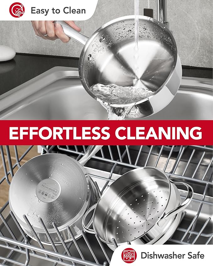 MICHELANGELO Stainless Steel Sauce Pan with Lid, 2.5 Quart Sauce Pan with Steamer Insert, Induction Saucepan, 2.5 Qt Stainless Steel Pot with Lid, Dishwasher & Oven Safe