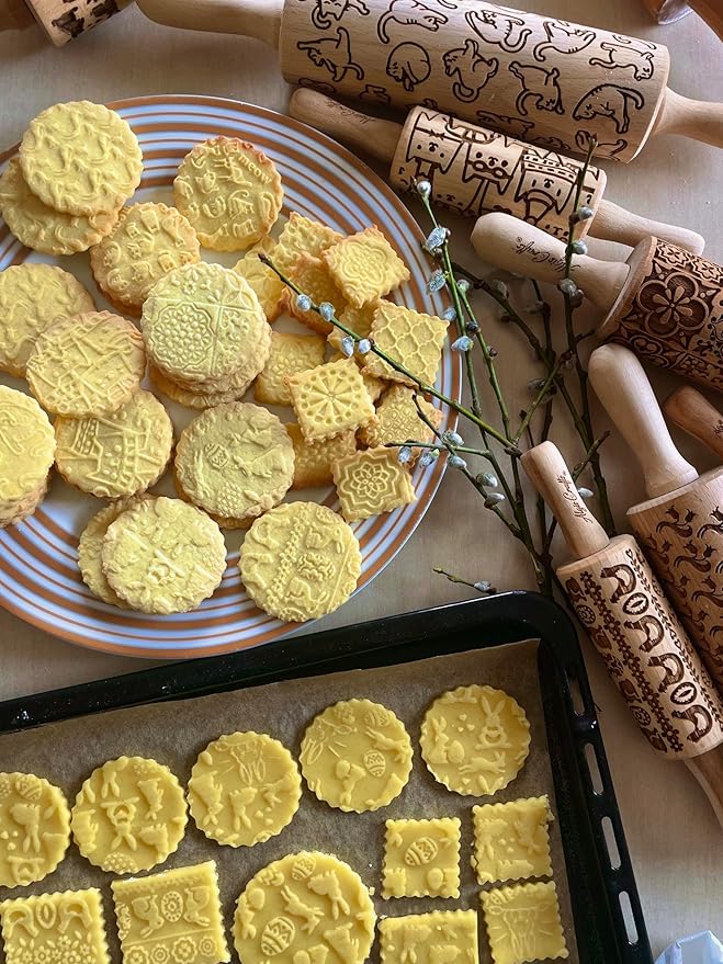 FLEUR DE LIS KNOT Embossing Rolling Pin. Dough Roller with Shamrock Pattern for Homemade Cookies and Pottery by Algis Crafts