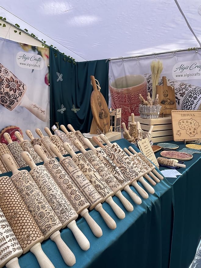AZTEC Embossed Rolling Pin for Ceramic. Clay Roller and Ceramic Stamp for Embossing Pottery. Baking Gifts for Women by Algis Crafts for Embossed Cookies