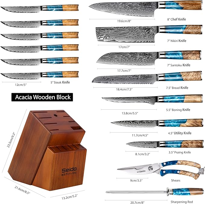 16-Piece Executive Knife Block Set with VG-10 Super Steel, Acacia Wood Block & Premium Gift Box