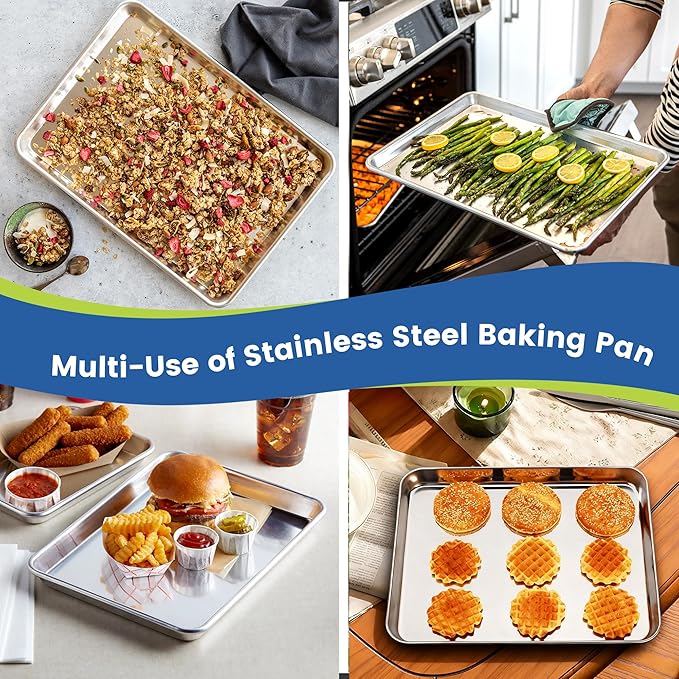 12 Pack Stainless Steel Baking Sheet Pans, 10.5" L × 8" W × 1" H Cookie Sheets for Toaster Oven, Rust-Resistant, Dishwasher Safe