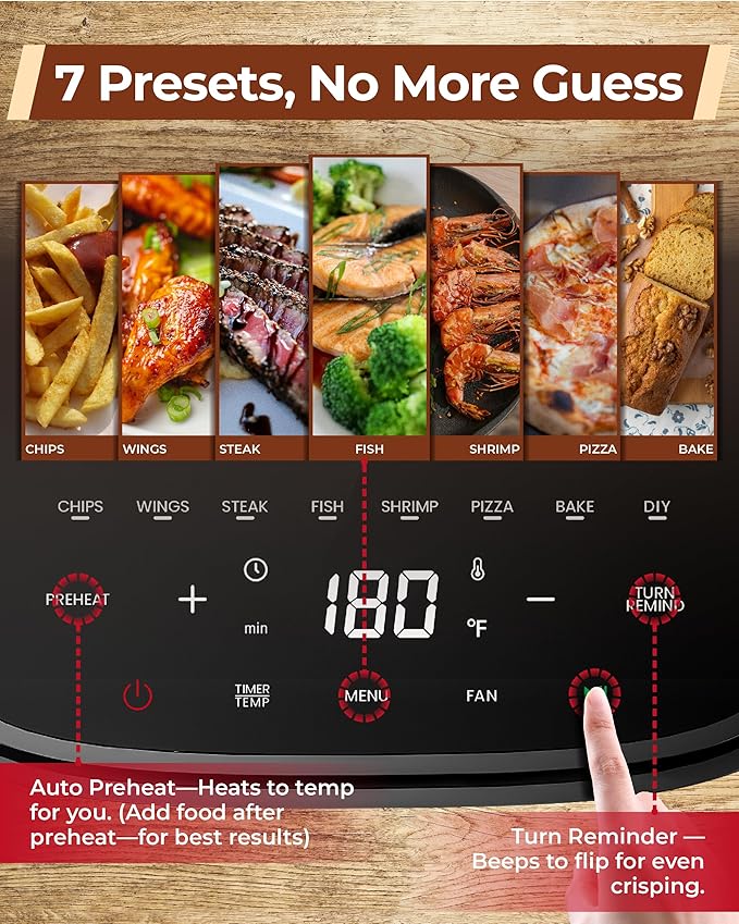Cartman 4QT Compact Air Fryer, Extreme Flat(only 6.7in high), with Viewing Window and DC Motor, Up to 450℉, Touchscreen Controls with 7 Presets, Black, Small Air Fryers