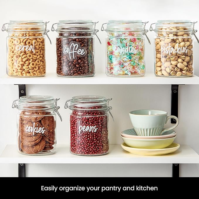 Talented Kitchen Airtight Mason Canning Jars - Multiuse Food Storage Containers with Lids for Canning Supplies & Homemade Food Storage - Clamp-Lid Glass Containers - 25 oz, Pack of 6