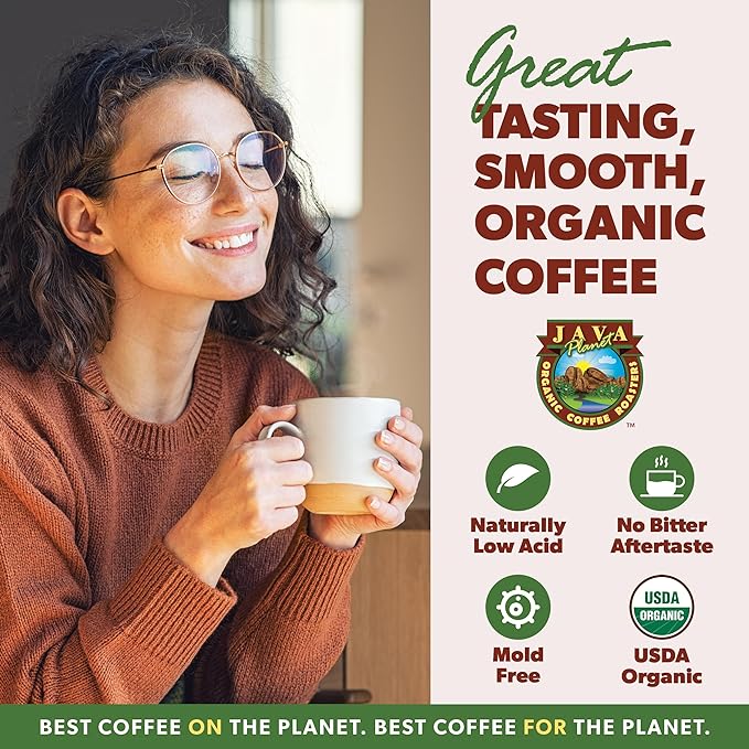 Low Acid Organic Coffee – Whole Bean, Mold-Free & Stomach Friendly by Java Planet, Colombian Single Origin Coffee, Medium Dark Roast, Smooth Full Flavored, 1LB Bag