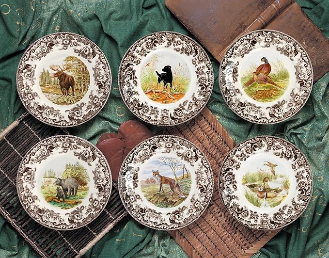 Spode Woodland Duck Dinner Plate - Game Bird Design, 10.5 Inch Fine Earthenware with British Flowers Border, Dishwasher, Microwave & Warm Oven Safe to 225°F - Made in England Wildlife Tableware
