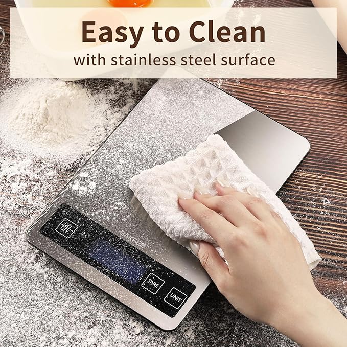 Food Scale, 33lb Digital Kitchen Scale with Stainless Steel & Tempered Glass, USB Rechargeable, 1g / 0.05oz Precise Graduation, Waterproof and Sturdy Surface, for Cooking, Baking, Weight Loss