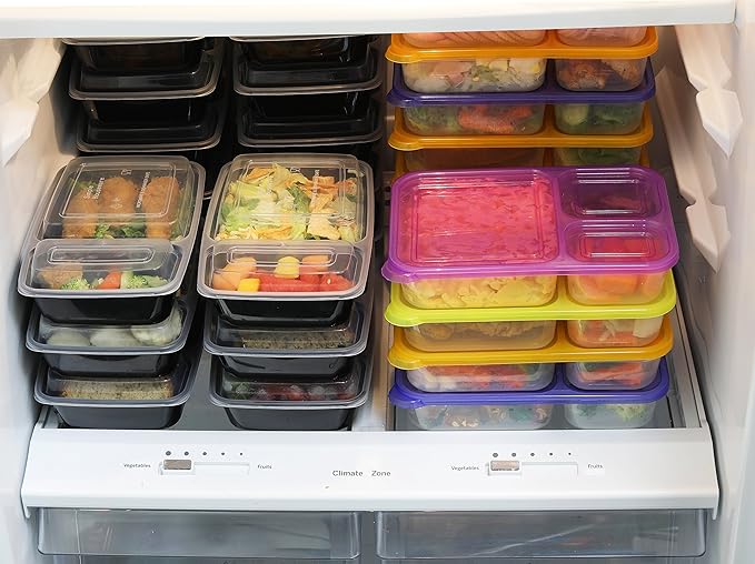 16 Pack - SimpleHouseware 3-Compartment Heavy Duty Bento Lunch Meal Prep Container Boxes, 36 ounces, 4 Color