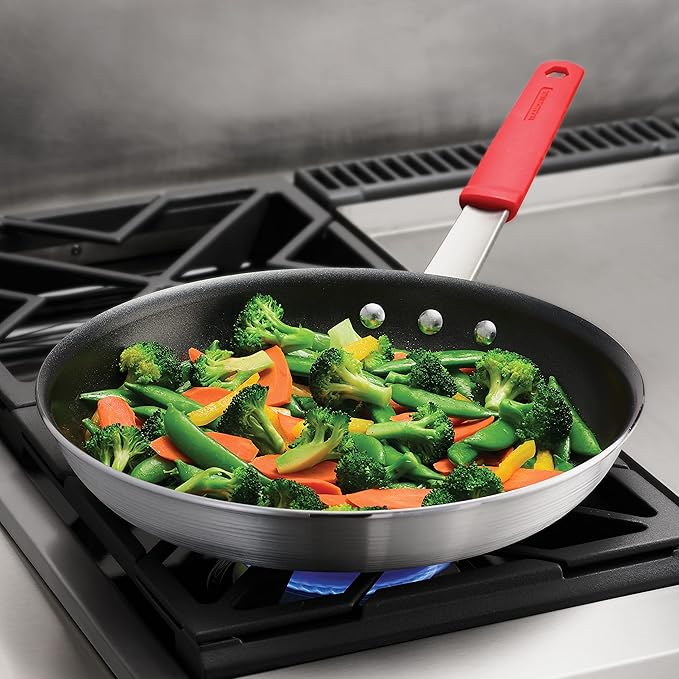 Tramontina Professional 12-Inch Non Stick Large Frying Pan, Heavy-Gauge Aluminum Skillet with Reinforced Nonstick Coating, Red Handle, Dishwasher and Oven Safe