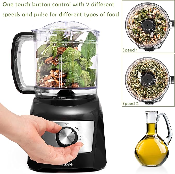 Moss & Stone 3 Cup Mini Food Processor, Strong Vegetable Chopper for Dicing, Chopping, Mincing, & Puree 300 Watts Mini Chopper With 2 Speeds, Perfect Baby Food Processor Black