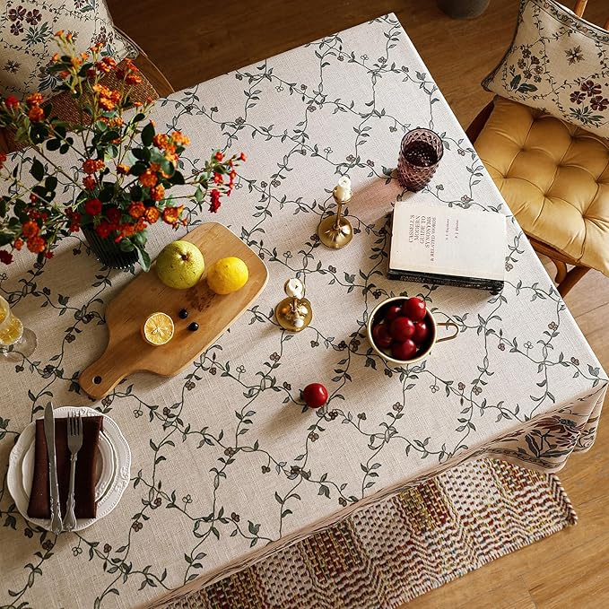 patdrea Designer Linen French Tablecloth for Rectangle Table,Fall Country Breathable Floral Extra Long Tablecloths,Table Cover for Kitchen Dining,Christmas,Thanksgiving,67"x118"-Oliveirad
