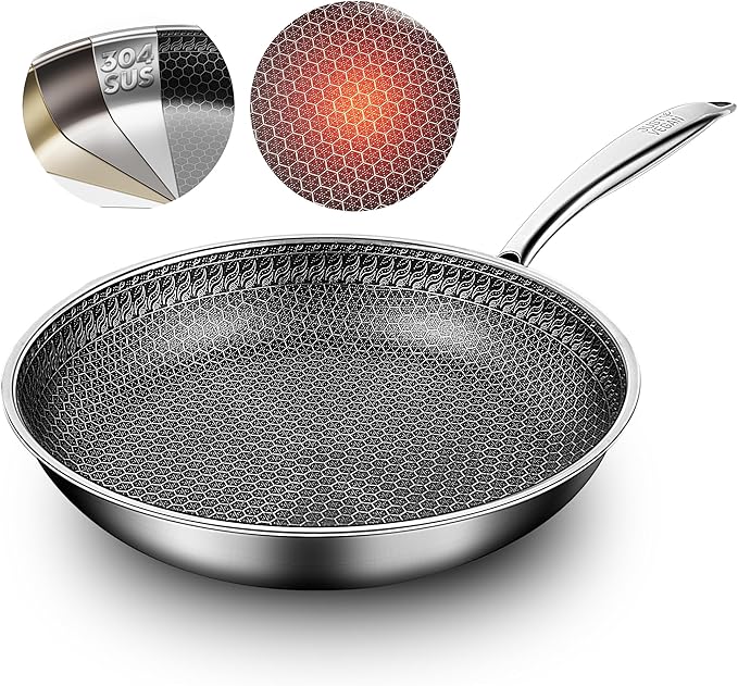 11 Inch Non Stick Frying Pan, Hybrid Non-Toxic Cookware & Healthy Ceramic Wok Pan for Induction, Gas & Electric Stove, PFOA/PTFE/Lead-Free, Oven & Dishwasher Safe